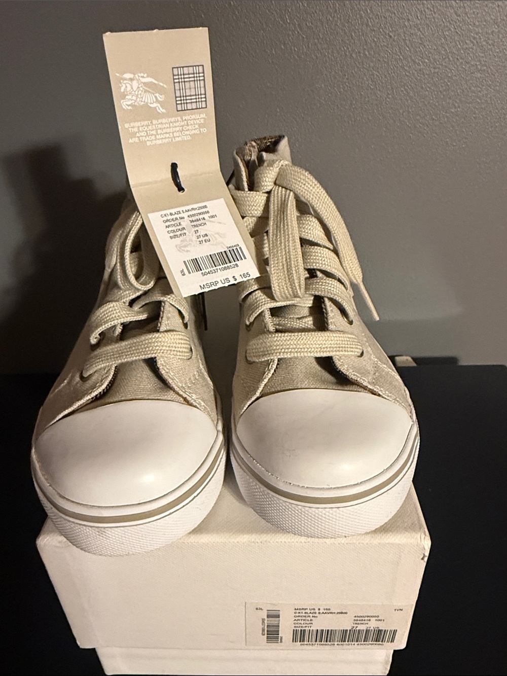 Burberry Kids Beige Canvas High-Top Sneakers